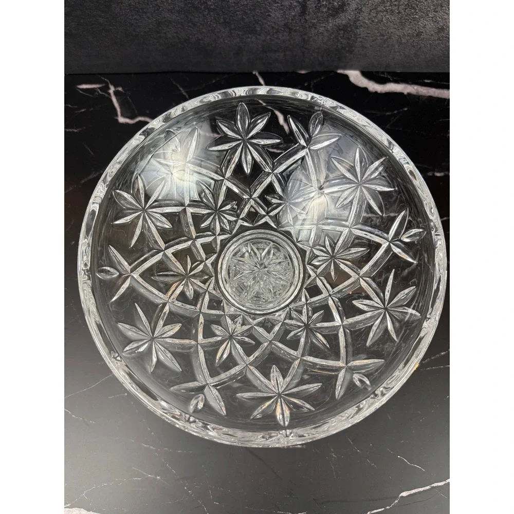 Bohemia Czech Crystal‎ Stars and Diamonds Cut Crystal Pedestal Footed Bowl 7